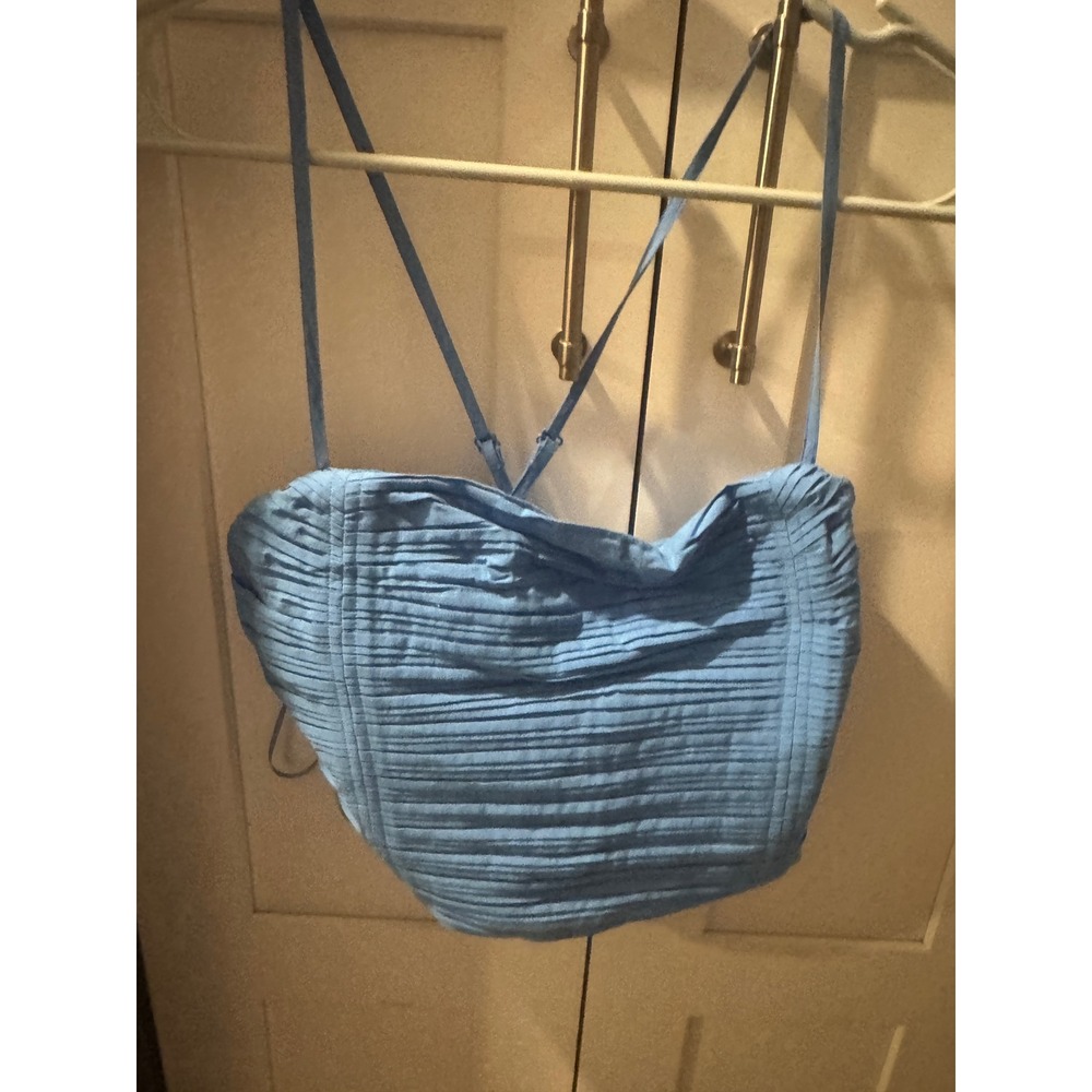 Madewell Blue Pleated Corset Style Crop Top‎ Adjustable Straps Size 2